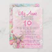 Belle Fée Rose Filles Invitations Anniversaire (Devant / Derrière)