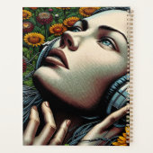 Belle femme avec casque dans les tournesols (Dos)