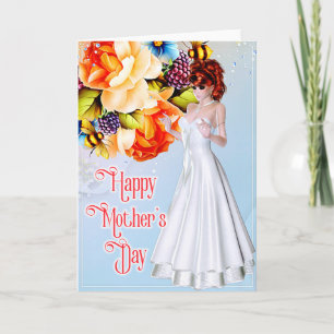 Belle Femme avec des pivoines - Carte de fête des