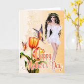 Belle Femme & Papillons - Carte de fête des mères (Fleur jaune)