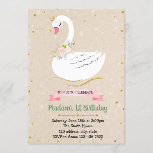 Belle fête d'anniversaire du cygne Invitation