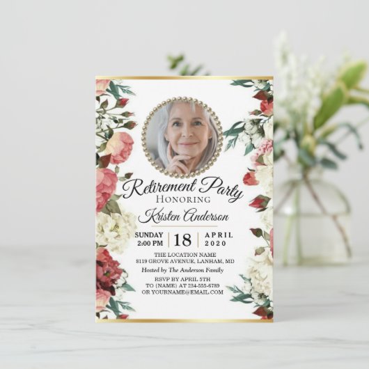 Belle fête de retraite florale Invitation (Debout devant)
