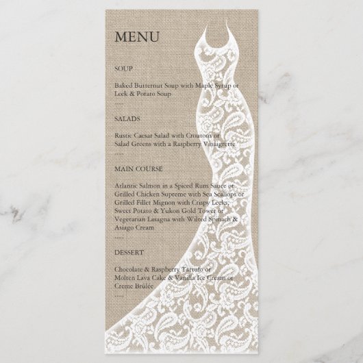 Belle Fête des mariées Burlap Menu (Devant)