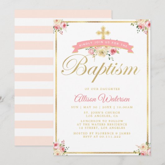 belle fille fleurie baptême invitation (Devant / Derrière)