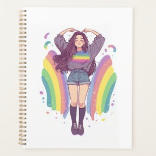 belle fille lumineuse avec cheveux arc-en-ciel