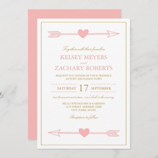 Belle Flèches Faire-part de mariage / Bleu & Or (Devant / Derrière)