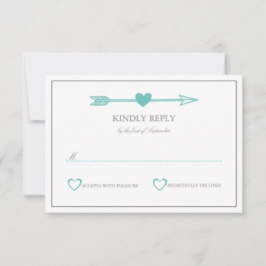 Belle Flèches Mariage Carte RSVP / Turquoise & Gri (Devant)