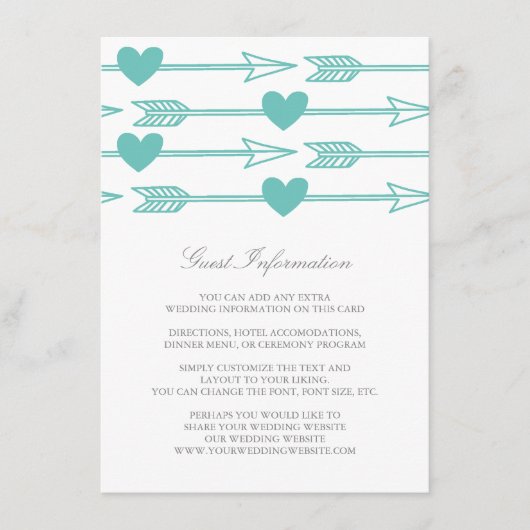 Belle Flèches Mariage Insertion Carte / Turquoise  (Devant)