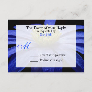 Belle Fleur Bleue sur Cartes RSVP de Mariage Noir