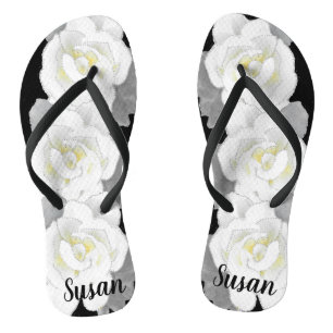 Belle Fleur de Gardenia blanche sur tongs noirs