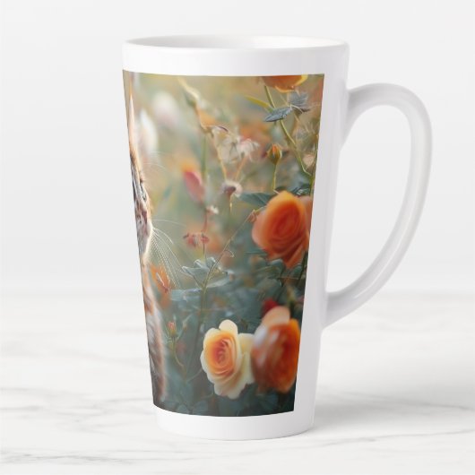 Belle Fleur Et Chat Latte Mug (Droite)