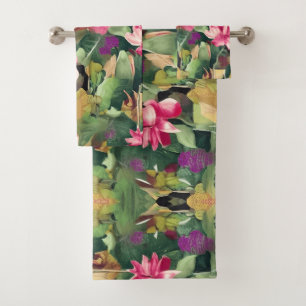 Belle Fleur rose et Motif de feuille tropicale Th