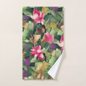 Belle Fleur rose et Motif de feuille tropicale Th (Serviette à main)