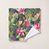 Belle Fleur rose et Motif de feuille tropicale Th (Gant de toilette)