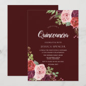 Belle Fleurs Bourgogne Quinceanera Invitation (Devant / Derrière)