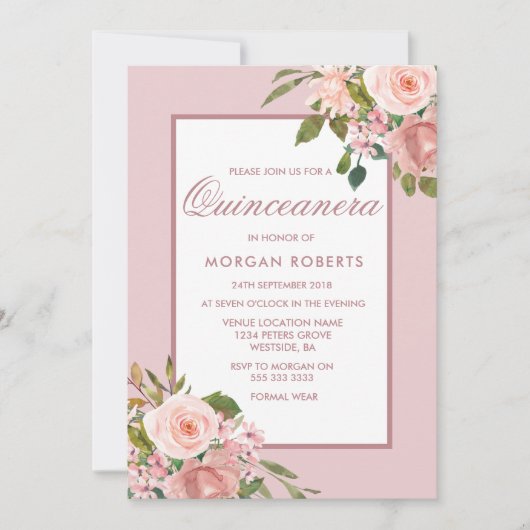 Belle Fleurs de Blush Quinceanera Invitation de la (Devant)