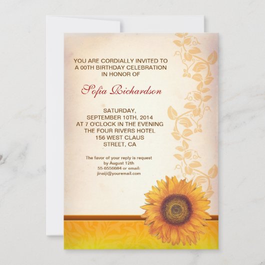 belle fleurs de tournesol invitations d'anniversai (Devant)