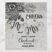 Belle Fleurs noires/grises Étiquette bouteille de  (Étiquettes simples)