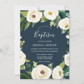 Belle Fleurs Turquoise Invitation Baptême (Devant)