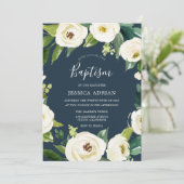 Belle Fleurs Turquoise Invitation Baptême (Debout devant)