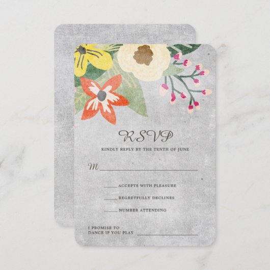 Belle floraison Mariage carte RSVP | Gray | PERSON (Devant / Derrière)