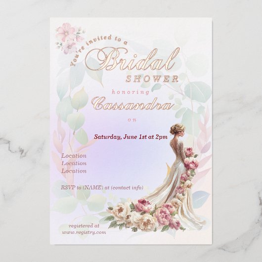 Belle Floral Feminine nuptiale Invitation (Recto)
