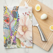 Belle Floral Pastel Chat Serviette de cuisine (Quart Plié)