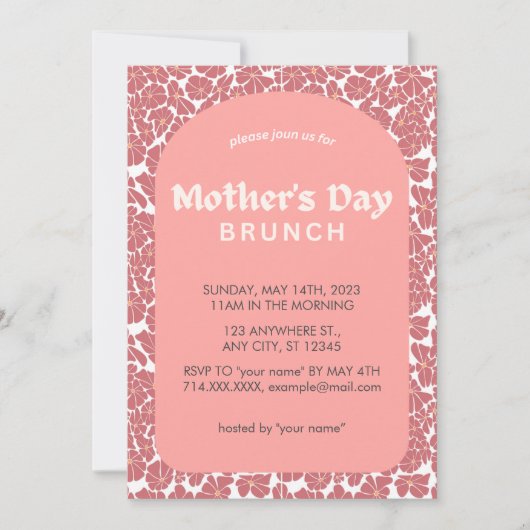 Belle Floral rose Fête des Mères Invitation Brunch (Devant)