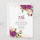 Belle florale rose 70e anniversaire Invitation (Devant)