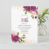 Belle florale rose 70e anniversaire Invitation (Debout devant)