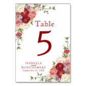 Belle florale rouge et rose Numéro de table (Dos)