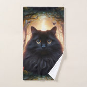 Belle Fluffy Chat Noir avec yeux or (Serviette à main)