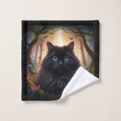 Belle Fluffy Chat Noir avec yeux or (Gant de toilette)