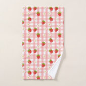 Belle fraise et fleurs sur en vichy rose (Serviette à main)
