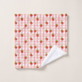 Belle fraise et fleurs sur en vichy rose (Gant de toilette)