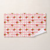 Belle fraise et fleurs sur en vichy rose (Serviette à main)