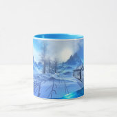 Belle glace bleu hiver scène de neige café Mug (Centre)