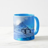 Belle glace bleu hiver scène de neige café Mug (Devant droit)