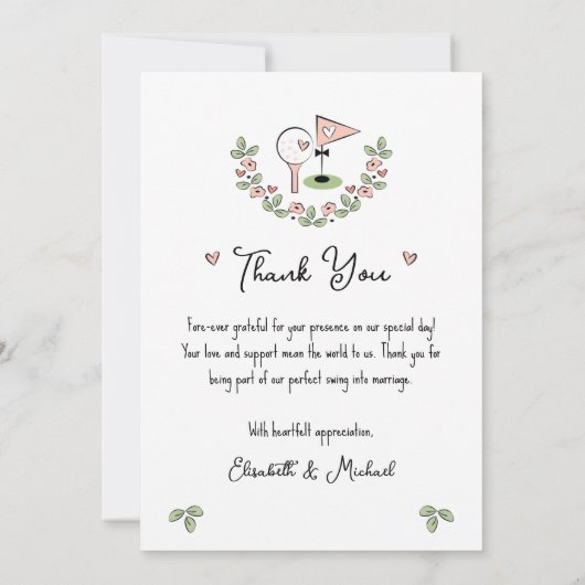 Belle Golf Mariage à thème Carte de remerciements  (Dos)