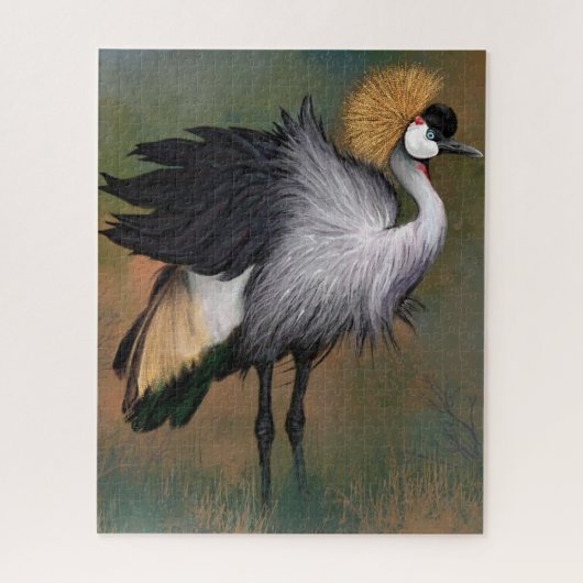 Belle grise couronnée grise grue Puzzle oiseaux (Vertical)