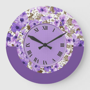 Belle horloge à parois florales violettes et blan