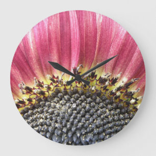 Belle horloge murale tournesol rose