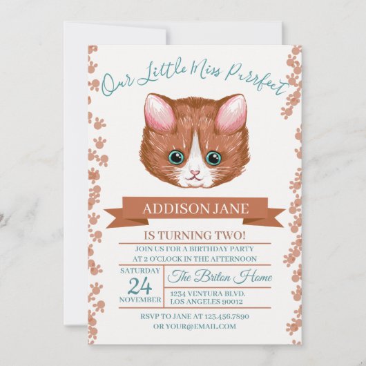 Belle illustration de chats Invitation d'anniversa (Devant)