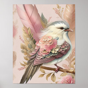 Belle impression d'oiseau roseaux plumes roses ivo