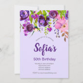 belle invitation à fêtes d'anniversaire fleurie (Devant)