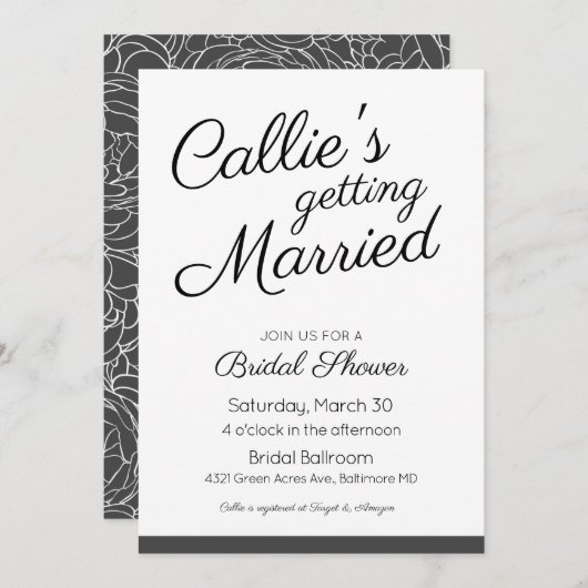 Belle invitation à la douche nuptiale (Devant / Derrière)