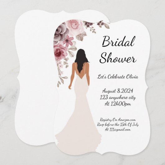 belle invitation à la douche nuptiale fleurie (Devant / Derrière)
