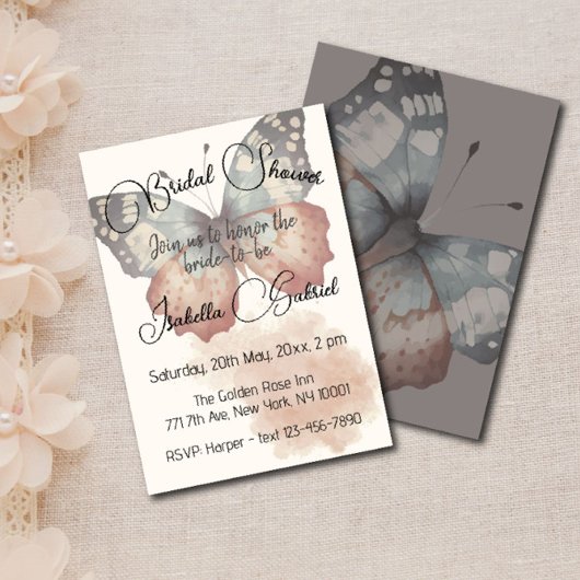 Belle invitation à la douche nuptiale papillon