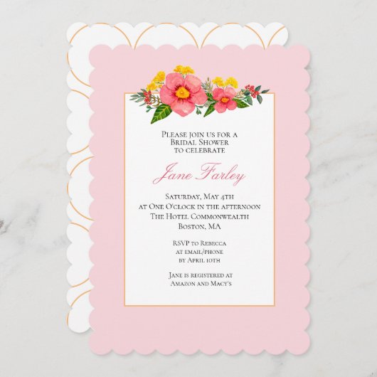 Belle Invitation à la douche nuptiale rose (Devant / Derrière)