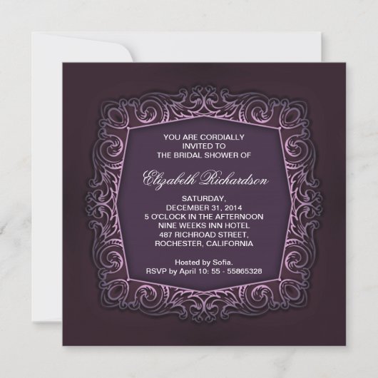 belle invitation à la douche nuptiale violet foncé (Devant)